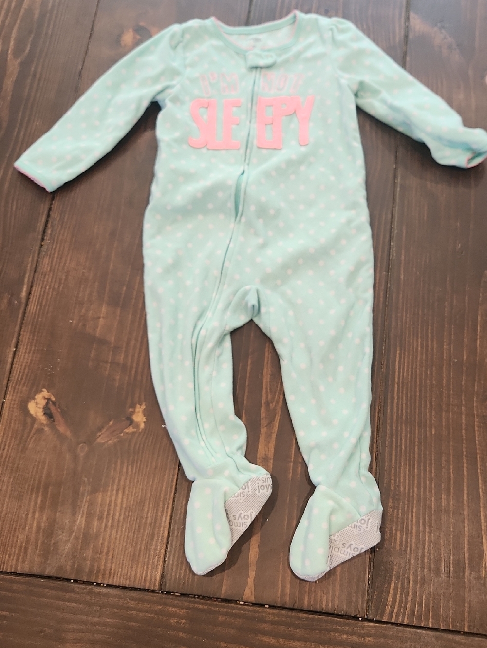 Mint Polka Dot Footed One-Piece with Pink 'SLEEPY' Lettering